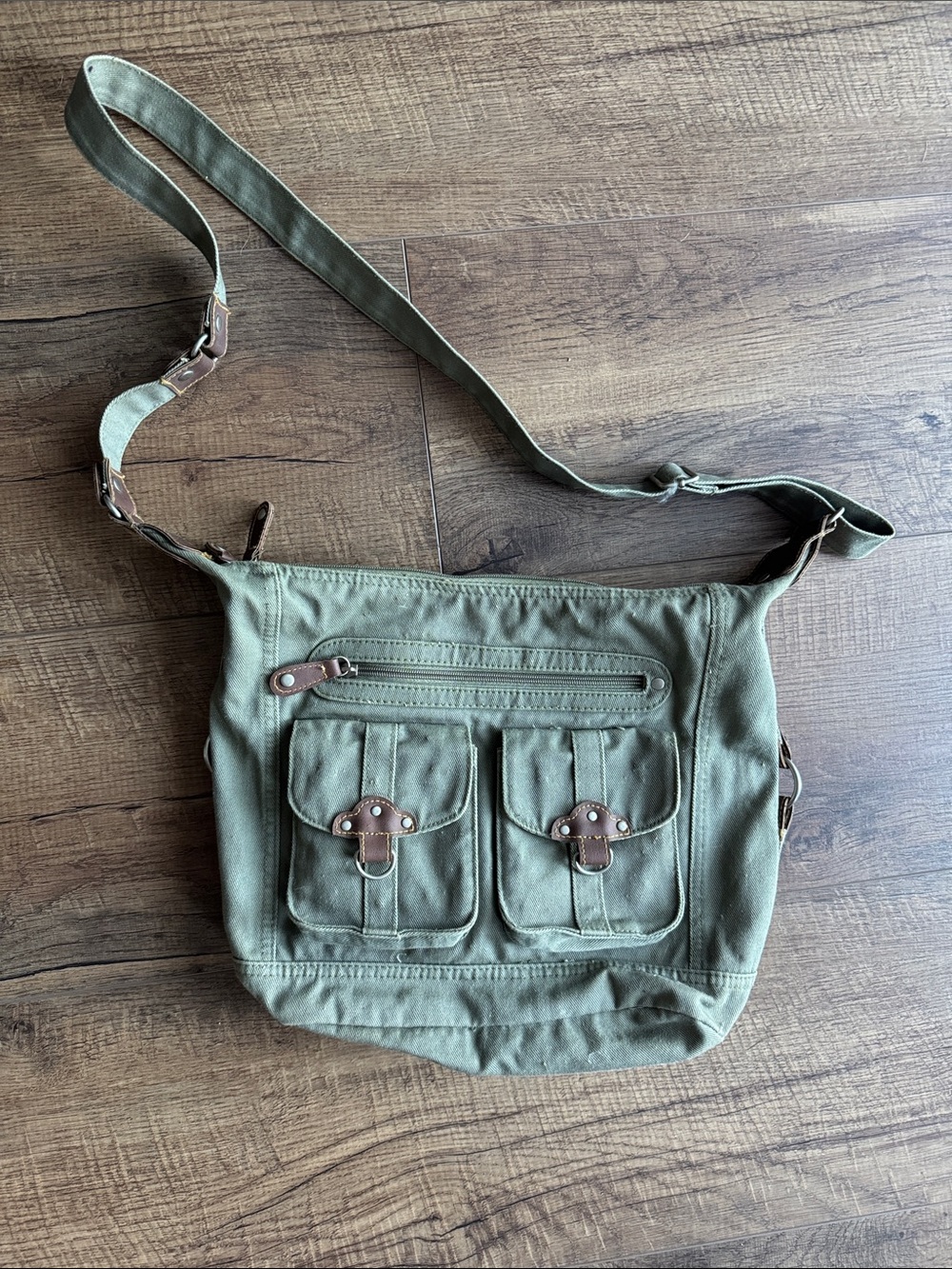 Olive Green Canvas Crossbody Messenger Bag